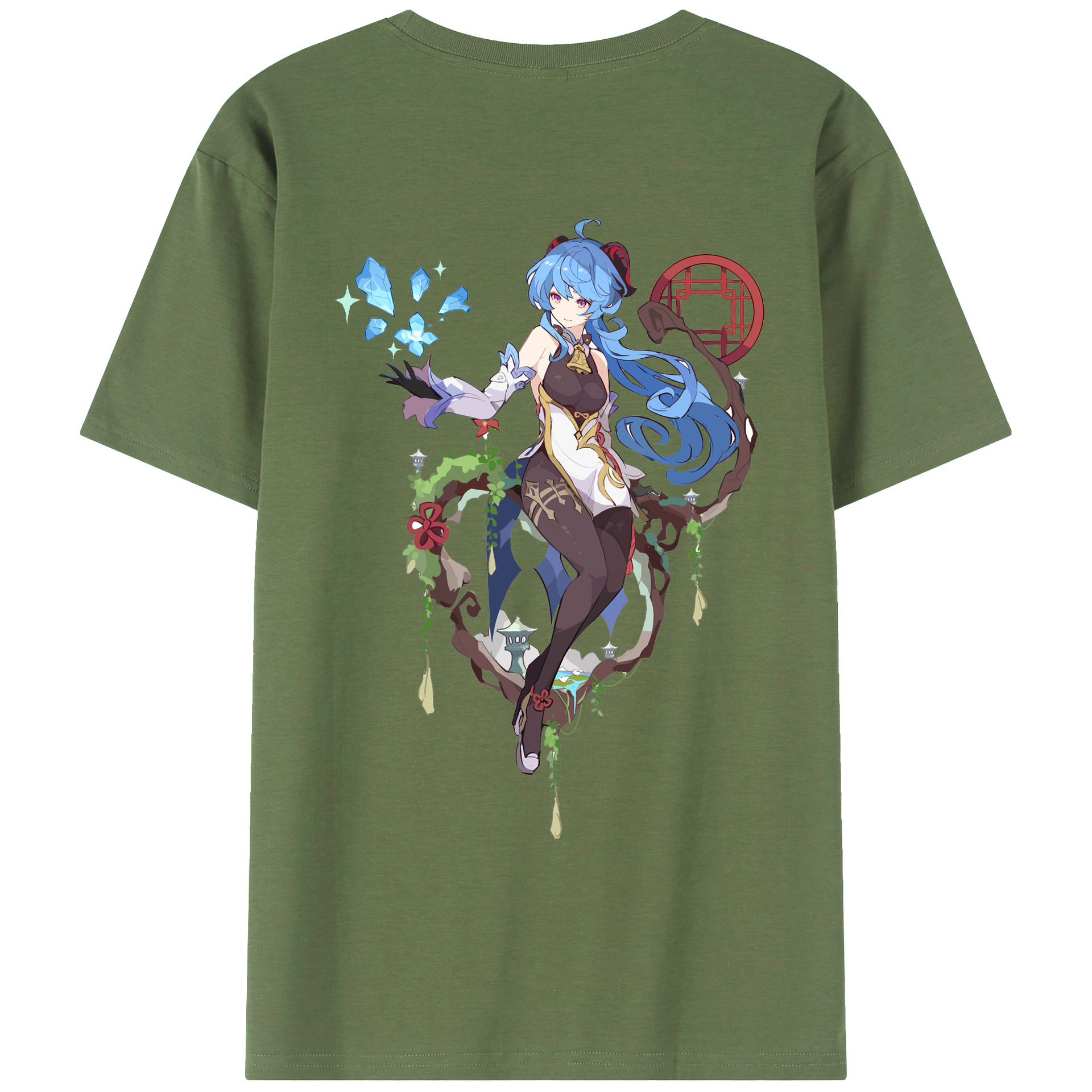 げんし神 甘雨 かんう genshin Ganyu 綿100％ メンズ半袖Tシャツ（バックプリント） 通気性